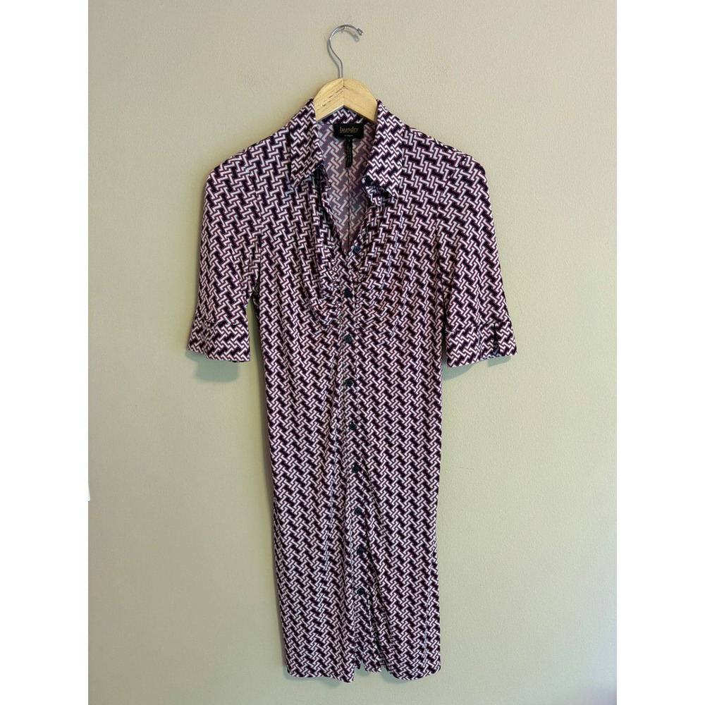 Laundry by Shelli Segal Geometric Print Shirt Dress Navy Magenta Size 2